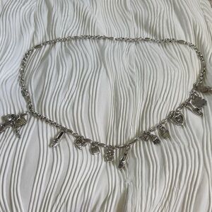 Brighton Long Silver Necklace 15 Charms Shoes Sandals Mules Bags Hearts Lock Key